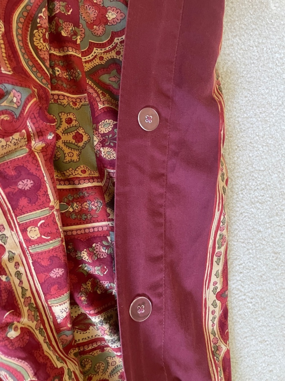 Pottery Barn Dark Red Paisley Duvet Cover and Shams with Gold and Cream Accents - Picture 2 of 6